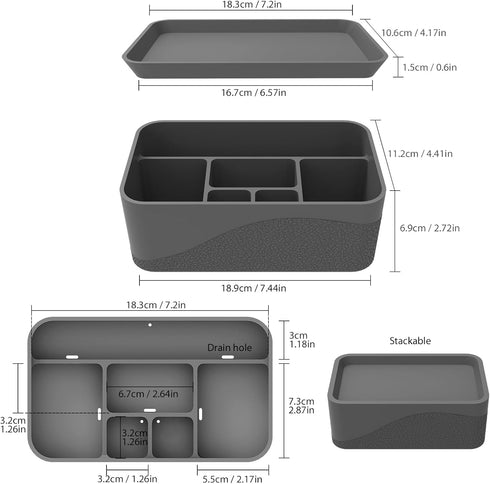Toothbrush and Toothpaste Holder for Bathroom Countertop, 6 Compartment Silicone Cosmetics Storage Organizer, Makeup Bin, Vanity Caddy, Vanitry Tr...
