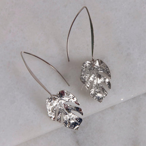 Humble Chic Leaf Earrings for Women - Tropical Palm Threader Dangle Earrings - Long Hanging Boho Dangly Earrings Plated in Gold or Silver Tone...