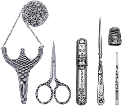 Embroidery Scissors, Stainless Steel Safety Scissors,Thread Cutter with Sheath, Sewing Needle Case,Awl,Thimble for Sewing, Cutting,Art Work,Embroi...