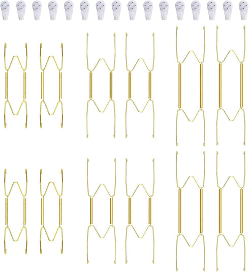 12 Piece Plate Hangers, 6/8/10 Inch Invisible Brass Wall Plate Hangers, Comes with 16 Piece Wall Hooks for Decorative Plates...