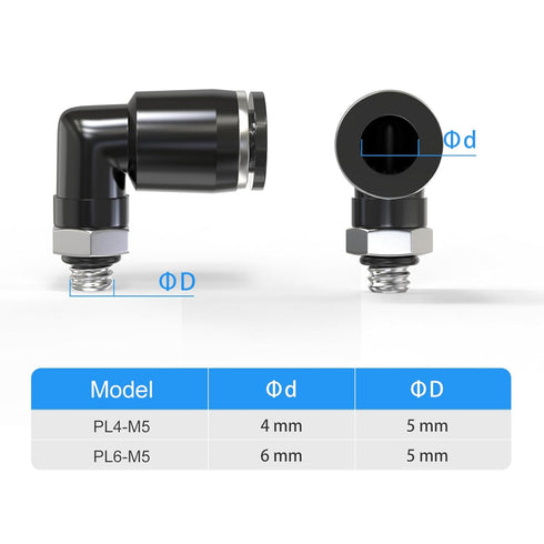 TAILONZ PNEUMATIC Male Elbow 4mm Tube OD x M5 Thread 90 Push to Connect Fittings PL4-M5 (Pack of 10)...
