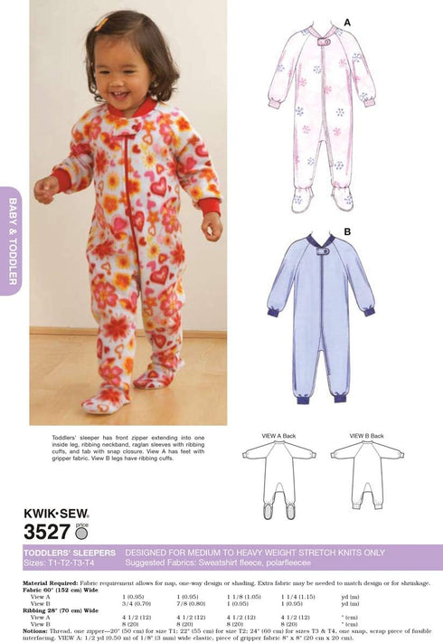 Kwik Sew K3527 Sleepers Sewing Pattern, Size T1-T2-T3-T4...