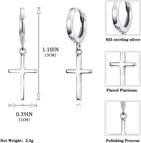 SIMPLGIRL 925 Sterling Silver Cross Earrings- Dainty Light Weight Huggie Hoop Cross Earrings for Women Men...