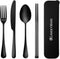 Travel Utensils, 18/8 Stainless Steel 4pcs Cutlery Set Portable Camp Reusable Flatware Silverware, Include Fork Spoon Chopsticks with Case (black)...