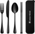 Travel Utensils, 18/8 Stainless Steel 4pcs Cutlery Set Portable Camp Reusable Flatware Silverware, Include Fork Spoon Chopsticks with Case (black)...