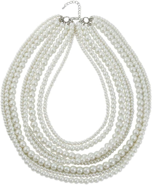 Kalse 8 Layers Strand Simulated Pearl Strand Bib Pendant Choker Chain Necklace...