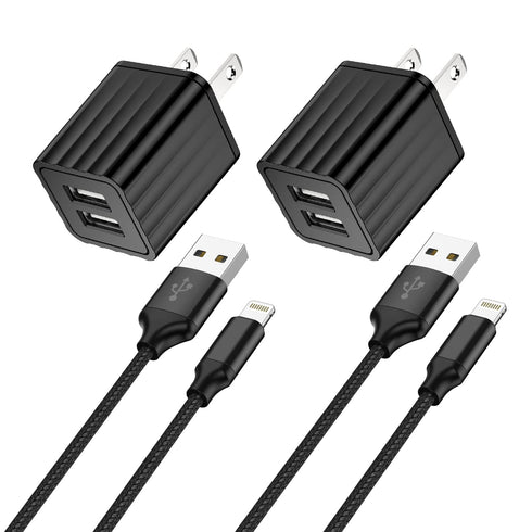 iPhone Fast Charger,2Pack Dual Port Wall Charger with Fast Charging 6.6FT Long Nylon Braided USB to Lightning Cable Cord Double Wall Charger Adapt...