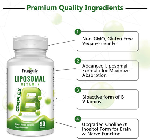 Active B Complex Liposomal B Vitamins with Choline Inositol, 90 Softgels High Potency B1, B2, B3, B5, B6, Biotin, Folate, Methylated B12- Immune, ...