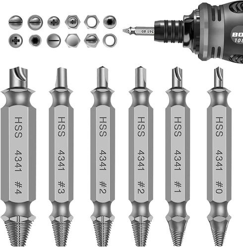 Damaged Screw Extractor Set Tools Gifts for Men - Removal for Stripped Screws Nuts & Bolts, 6PCS Stripped Screw Extractor Kit Drill Bit Tools for ...