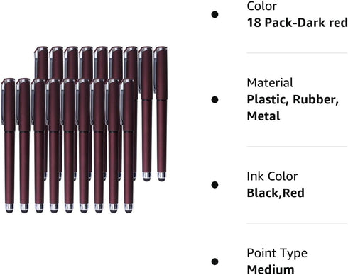 Black Gel Ink Rollerball Pens 1.0mm Gel Pens 2-in-1 stylus Pens 1.0mm Medium Point Pen for Office, Black gel ink(18 Pack-Dark red)......