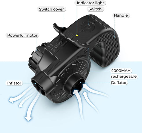 Dr.meter Portable Electric Air Mattress Pump, Rechargeable 4000mAh Battery Air Pump - Quick-Fill Air Inflator Deflator for Outdoor Camping Inflata...