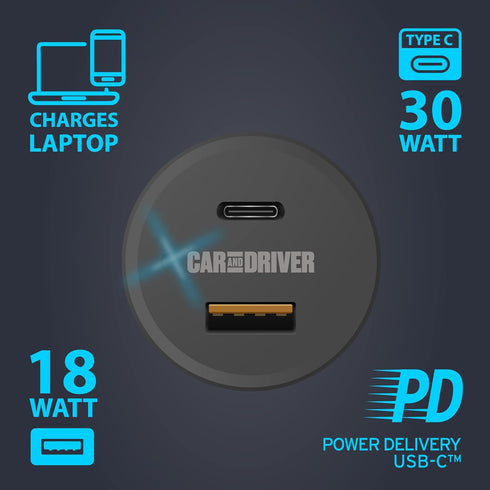 Car and Driver USB C 48W Car Charger Adapter w/Fast Power Delivery (PD) Port, Cigarette Lighter USB Type C Dual Charger, Compat for iPhone 15/14/1...