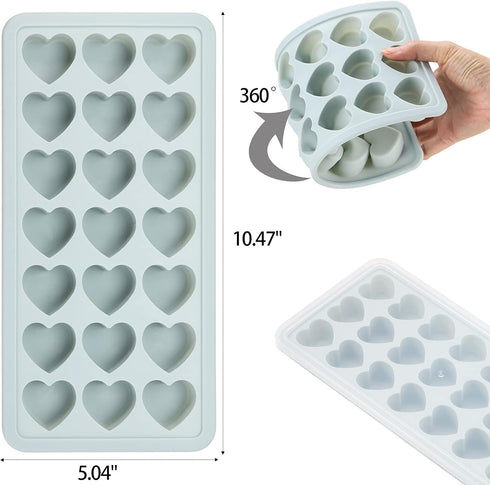 Heart Shaped Ice Cube Trays with Lid, Chocolate Mold, Easy Release Ice Trays, 21-Cavity Silicone Heart Molds for Ice Cubes, Gelatine, Baking and C...