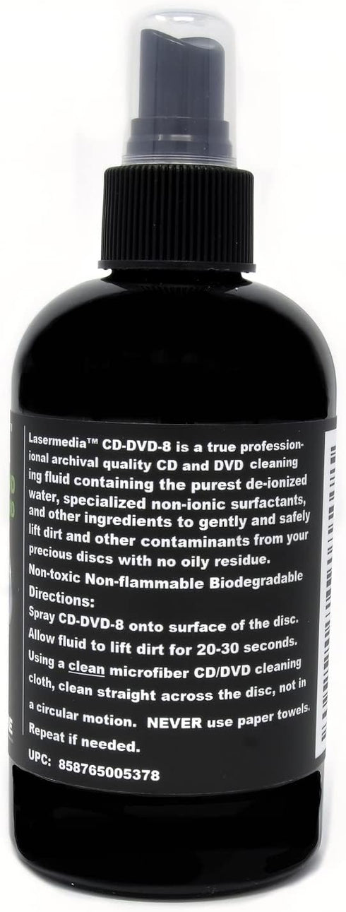 CD DVD Cleaning Solution Fluid (Not a Scratch Remover) 8 Ounce (237 ML) Spray Bottle Cleaner CD-DVD-8 Made in USA Lasermedia...