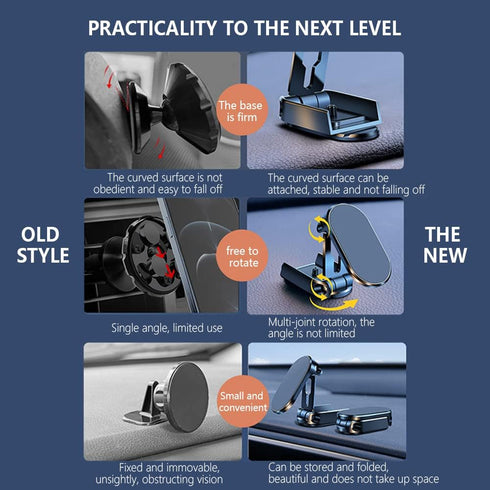 Magnetic Phone Holder for Car,Foldable Phone Mount Multi-Functional 360°Rotation,Magnet for car Dashboard Phone Holder Magnetic Car Mount for iPho...