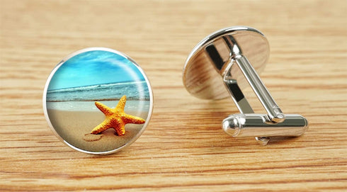 Custom Classic Jewelry Tuxedo Shirt Sliver Cufflinks Men's Unique Business Wedding Gifts (Starfish Summer)...