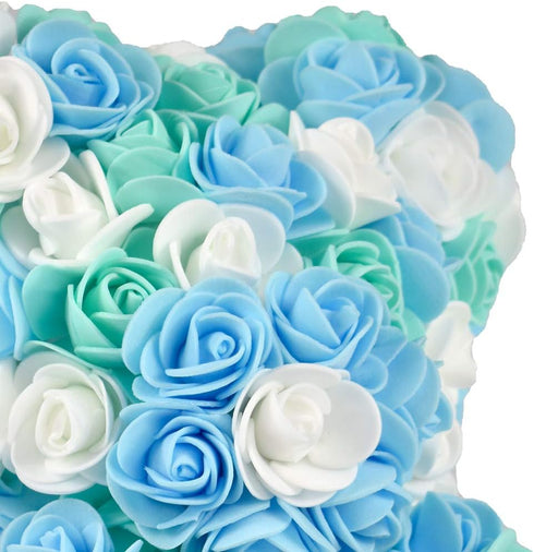 Hand Made Artificial Flowers Rose Bear Pure Color for Valentine Birthday and Mother's Day with a 10" Pink Gift Box (Grey Bow-Tricolor Flower)...