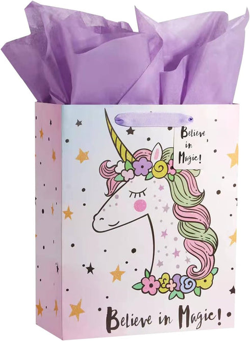 Bobobag 13" Large Gift Bag with Tissue Paper for Girls happy Birthday gift bags (Unicorn)...