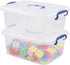 2 Packs Plastic Stackable Storage Boxes with Transparent Lid and Deep Blue Handle, Hold 8 Quart...