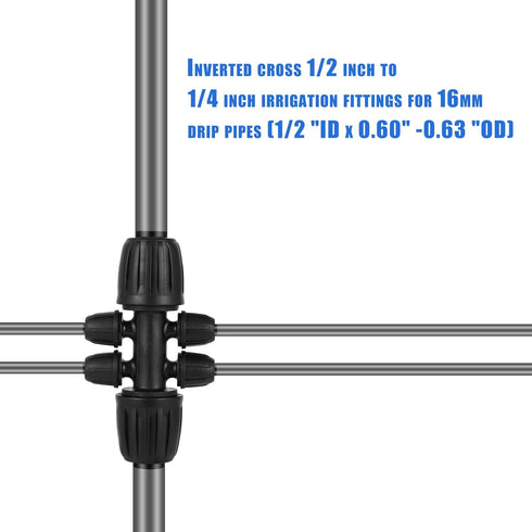 1/2 Inch to 1/4 Inch Tubing Irrigation Fittings for (1/2'' ID x 0.60''-0.63'' OD) 16mm Drip Tubing,Locked Barbed Tee Connectors (10 Pcs Barbed Tee...