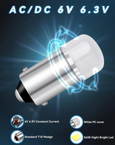 Keiurot 755 Bulb Ge44 47 Bulb 756 1893 1895 1847 BA9S Led Bulb DC AC 6.3V 6V for Pinball Led Bulbs Pinball Machine Light Bulb Lamp White Pack of 1...