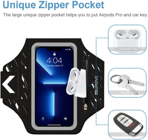 Running Armband for iPhone 16 Pro Max/16 Plus/15 Pro Max/15 Plus/iPhone 14 Pro Max/14 Plus/13,12,11 Pro Max, Gym Workouts Arm Band with Earphone H...