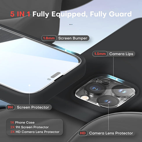 TOCOL [5 in 1 Designed for iPhone 14 Pro Case, with 2 Pack Screen Protector + 2 Pack Camera Lens Protector, Liquid Silicone Phone Case 6.1 Inch, [...