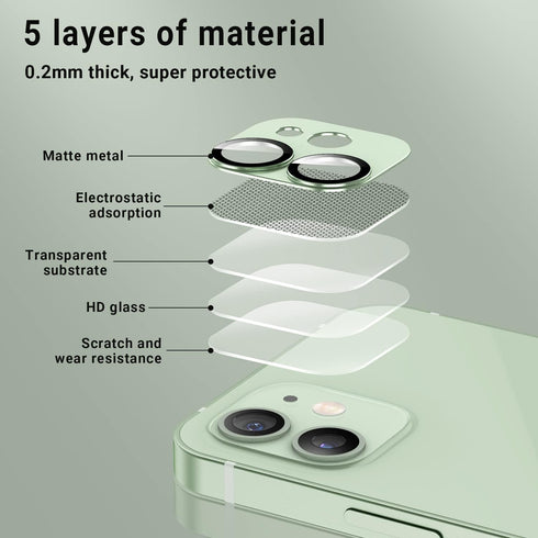 2 PCS Camera Lens Protector for iPhone 12, Metal Rear Lens Protector Tempered Glass Film, Strong Adhesion, 9H Hardness Scratch Resistant Camera Le...