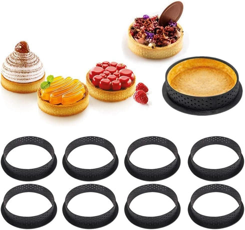 Mini Tart Ring Mold for Baking, Airlxf 8PCS Round Shape Black Cake Mold Mousse Circle Tart Ring Round Cake Molds...