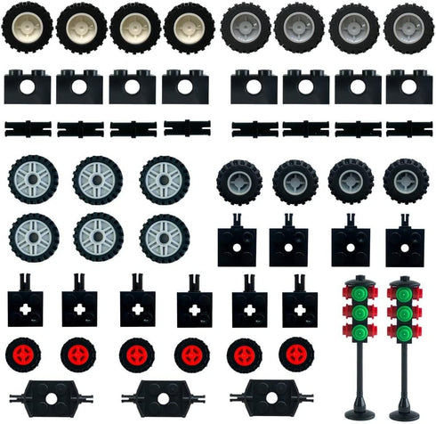 Wheels and Axles,Traffic Light ,Tires Bulk Lot - Building Bricks Block Education Wheels Set Toy Compatile with Major Brands, 52 pcs, over 6 years ...