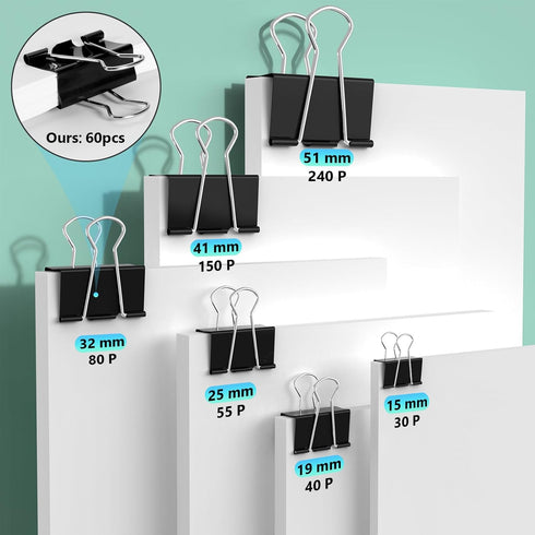 60PCS Medium Binder Clips, 1-1/4 Inch, 32mm, Binder Clips Medium, Metal Paper Clamps Clips for Teachers Students School Office Business Supplies (...