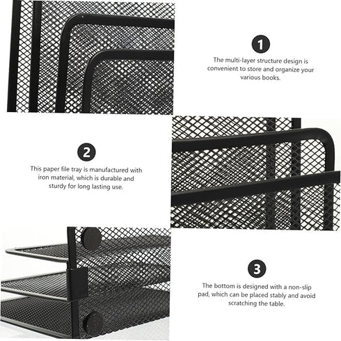 Desk File Holder, 3 Tier Document File Folder Metal Mesh Holder Magazine Organizer for Document/Filing/Folders/Paper for Office & School & Home....