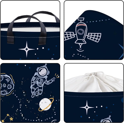 Clastyle 45L Spaceships Rocket Astronaut Nursery Hamper Outer Space Planet Clothes Toys Storage Basket with Drawstring...