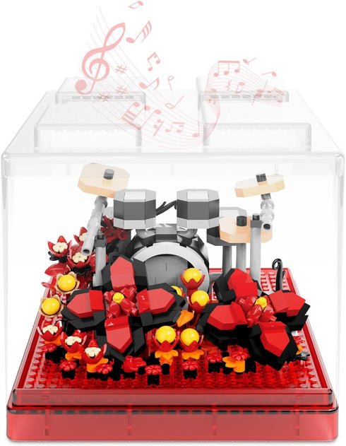Drums Flower Mini Building Blcoks Set, DIY Creative Activity Micro Block Musical Instruments with Dust Cover, Percussion Plant Model Kits for Adul...