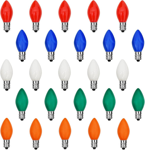 25 Pack C7 LED Christmas Lights Replacement Bulbs,Ceramic Multicolor Christmas Light Bulbs 0.6Watt Dimmable E12 LED Replacement Bulbs for Christma...