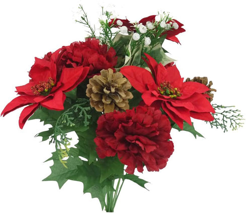 Admired By Nature 14 Stems Artificial Poinsettia Bouquet Fake Christmas Flowers, Faux Velvet Poinsettia Carnation Christmas Bush for Home Decor, H...
