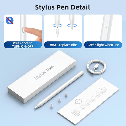 Stylus Pen for iPad,8 Mins Fast Charge Active Pencil for Apple iPad 2018-2023,Palm Rejection Tilt Sensitivity Magnetic Pen Work for iPad Pro 11" &...