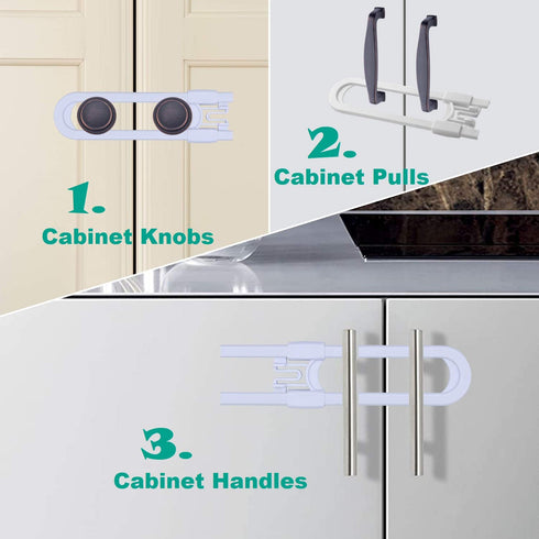 Sliding Cabinet Child Safety Locks - OKEFAN Baby Proofing Cabinet Lock Cupboard Latches for Kids on Closet Door Knobs Handles Pulls No Drill (10, ...