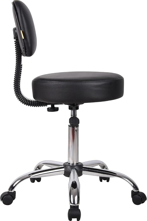 Boss Office Products Be Well Medical Spa Stool with Back in Vinyl, Black...