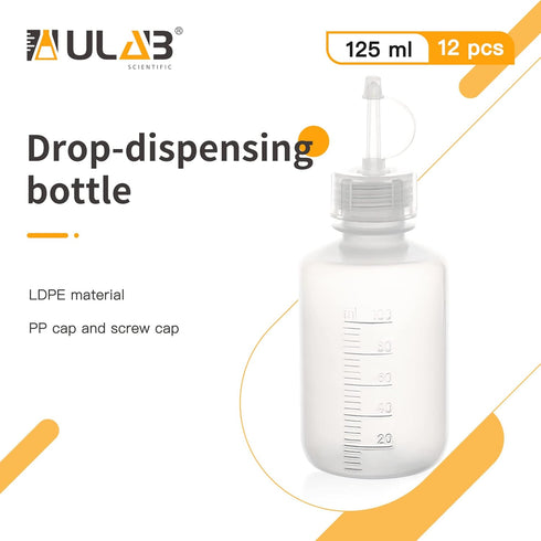 ULAB 12pcs Vol.125ml/4.2oz Drop Dispensing Bottles, LDPE material, PP Cap and Screw Cap, Laboratory drip Bottle, Watercolor Pigment Bottle, Ink Di...
