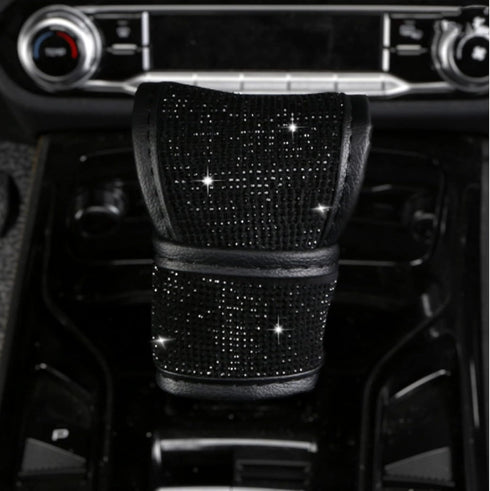 Bling Bling Auto Shift Gear Cover, Leather Auto Gear Shift Knob Cover with Crystal Glitter Bling Rhinestones for Girls,Lady Universal Fit (Black)...
