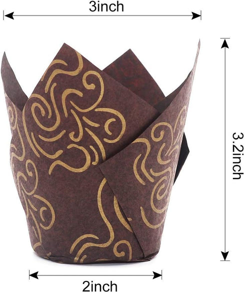 150pcs Tulip Cupcake Liners Baking Cups Muffin Liner Grease-Proof Paper Cupcake Wrappers for Wedding, Birthday Party, Standard Size (Golden Printe...