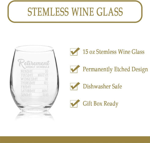 Veracco Retirement Weekly Schedule Do Whatever the Hell I Want to Do Stemless Wine Glass Funny Birthday Gift For Someone Who Loves Drinking Bachel...