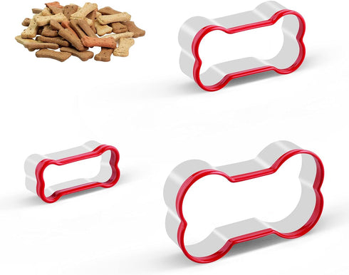 Bone Cookie Cutters Set for dog treats, 3 Piece Dog Bone Biscuit Cutters Set with Red Environmental PVC for Baking...