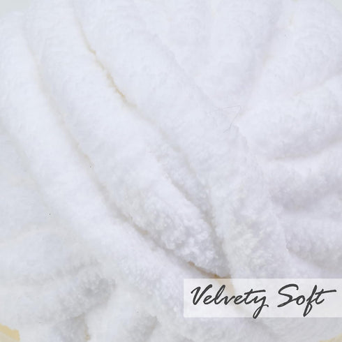 Chenille Chunky Yarn Super Bulky Soft Thick Fluffy Jumbo Giant Washable Polyester Big Yarn DIY for Arm Knit Blanket Cushion Bed Sofa Home Decor,Wh...