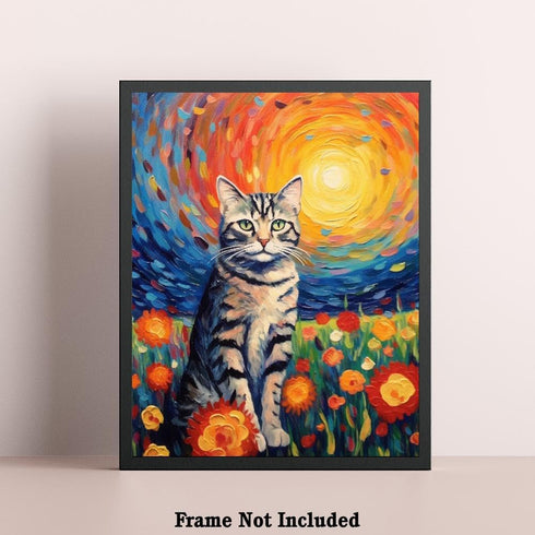 Bestbuddy Pet 8X10 Unframed Starry Night Van Gogh Inspired Cute Sitting American Shorthair Cat House Pet Friend Family Animal Clinic Oil Painting ...