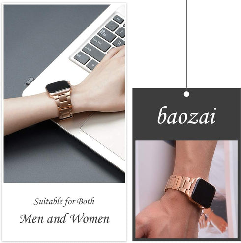 baozai Compatible with Apple Watch Series 10 Band, Premium Stainless Steel iWatch Band for Apple Watch All Series 42mm 41mm 40mm 38mm Women, Rose ...