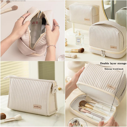 Cute Cosmetic Bag Makeup Bag Set of 3 Travel Toiletry Bag Women Cosmetic Bag Organizer Waterproof Leather Cosmetic Bag Set With Handle Zipper Cosm...