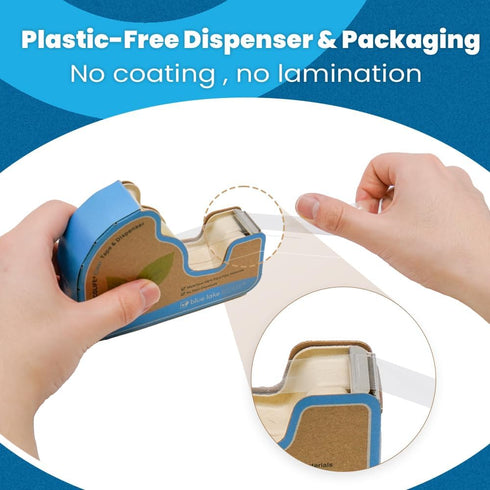 Blue Lake ECOLIFE Plastic Free Tape Dispenser with 4 Rolls 3/4 in x 630 in Transparent Tape, Tape Dispenser Desk for Gift Wrapping, Office, Home, ...