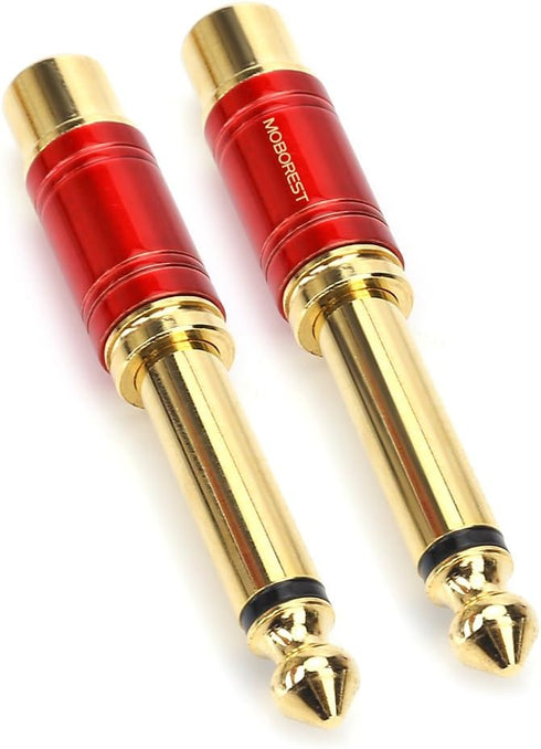 MOBOREST 1/4 in to RCA Female Pure Copper Adapter, 6.35mm Mono TS Plug Male 1/4 inch to RCA Female Stereo Interconnect Audio Adapter, (Red-2Pack)...
